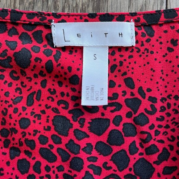 Leith Whimsigoth Red Black Snakeskin Print Blouse Size S Button Front Crepe - Picture 2 of 6